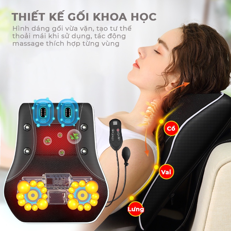 Gối massage hồng ngoại VISPO VP-G22 điều khiển cầm tay, tích hợp tính năng chế độ rung, hồng ngoại - bảo hành 12 tháng