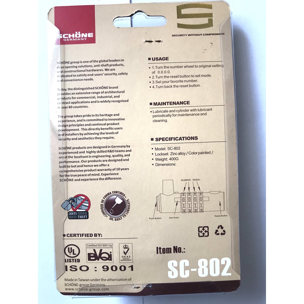 KHOÁ SỐ CHỮ U SC 802 CÀNG DÀI - KHOÁ XE, CỔNG - CÔNG NGHỆ ĐỨC