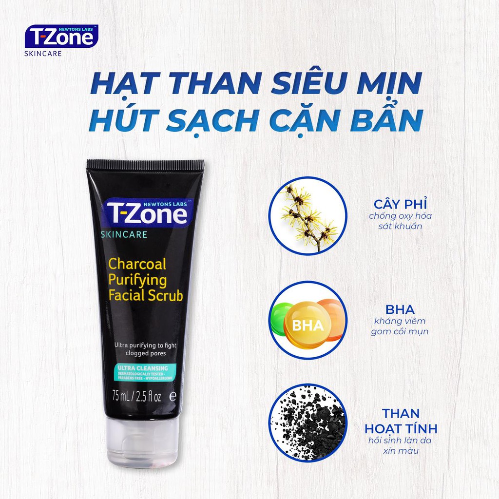 Tẩy tế bào chết than hoạt tính T-Zone charcoal purifying facial scrub 75ml | BigBuy360 - bigbuy360.vn