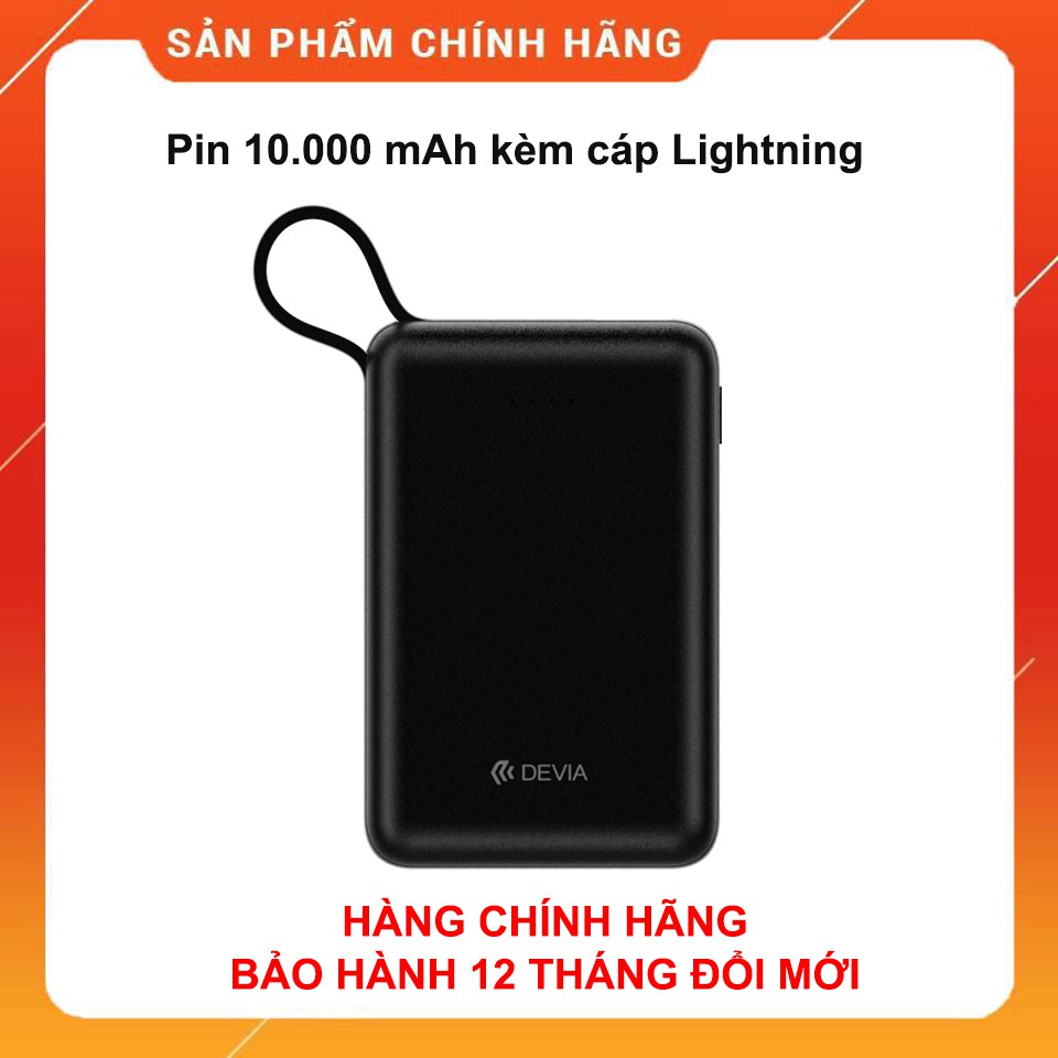 Pin dự phòng Devia 10.000 mAh Mini kèm cáp Lightning - Chống va đập