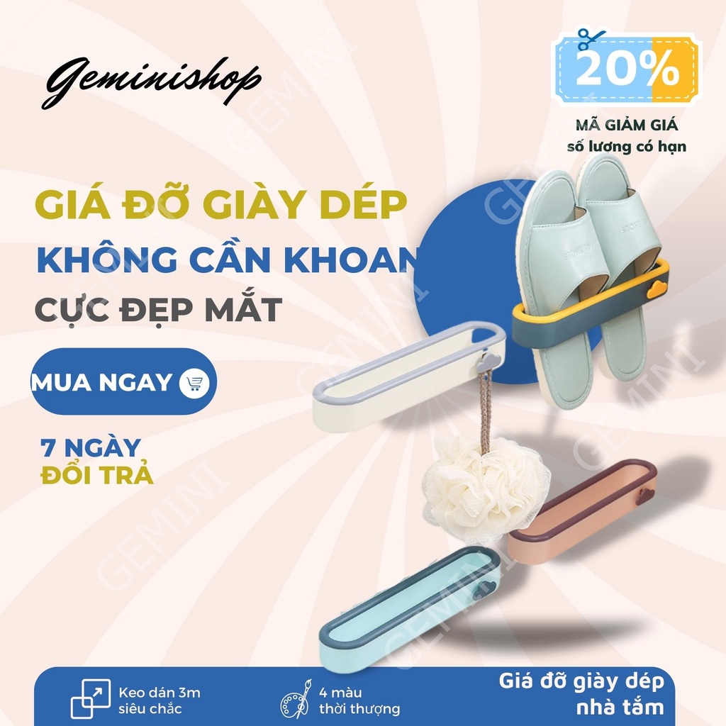 Giá treo giày dép dán tường đẹp đa năng, chịu lực Giá treo dép để dép nhà vệ sinh, phòng tắm dễ thương GD01 GEMINI SHOP