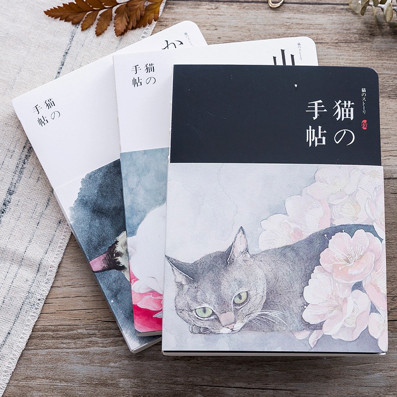 Sổ tay ghi chép mẫu Mèo Midori Yamanda Nhật Bản 160 trang, ruột trơn, khâu gáy