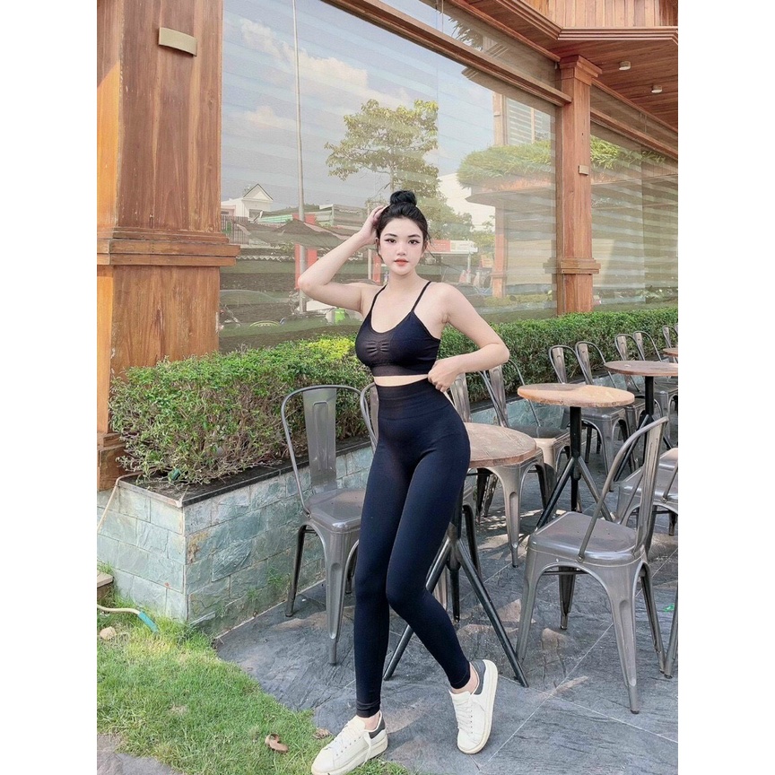 Quần Áo Tập Gym Nữ Quần Dài Phối Áo Bra Co Dãn 4 Chiều Thấm Hút Mồ Hôi