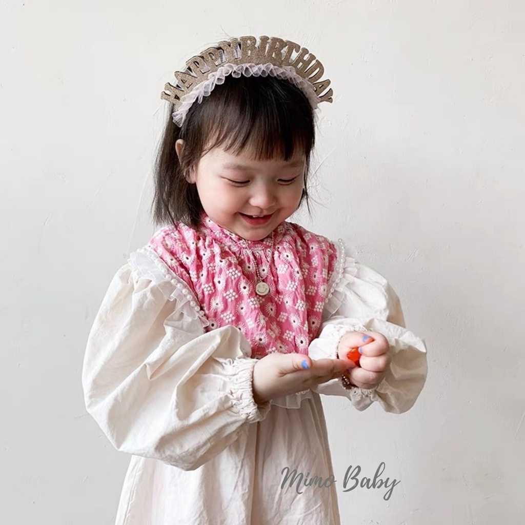 Bờm cài sinh nhật chữ happy birthday viền voan hồng cho bé Mimo baby BD33