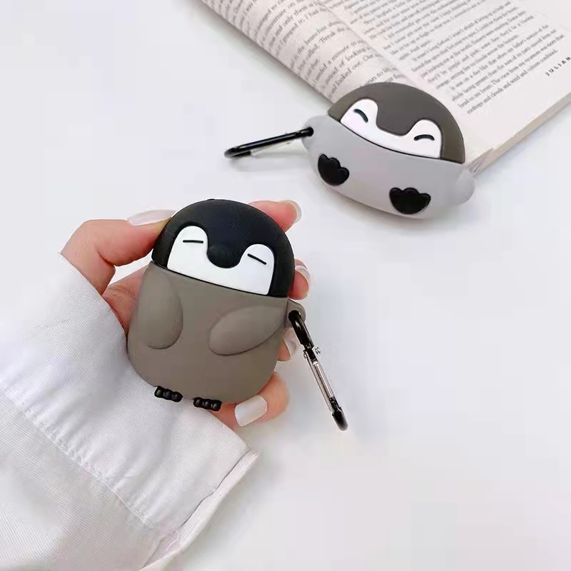 Vỏ Bảo Vệ Hộp Sạc Tai Nghe Airpods 1 2 3 Pro Hình Chim Cánh Cụt Hoạt Hình Vui Nhộn Chống Sốc