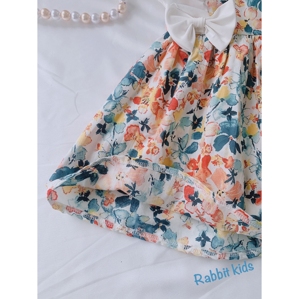 Váy Đầm Hoa Sắc Màu Cho Bé Gái 💝FREESHIP💝 Rabbit Kids - Đầm Xoè Trẻ Em 8 - 22kg Chất Thô Mềm Phối Trắng