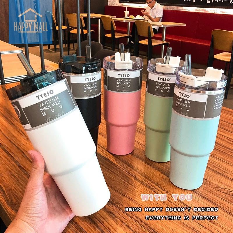 Ly giữ nhiệt 890ml nắp xoay 3 công dụng Tyeso kèm ống hút nhựa HC03 | BigBuy360 - bigbuy360.vn