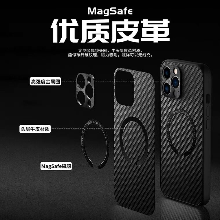 Mới!! Ốp Điện Thoại Da Nhám Phối Sợi Carbon Từ Tính Cho iPhone 11 Pro Max 12 Pro Max 13 Pro Max