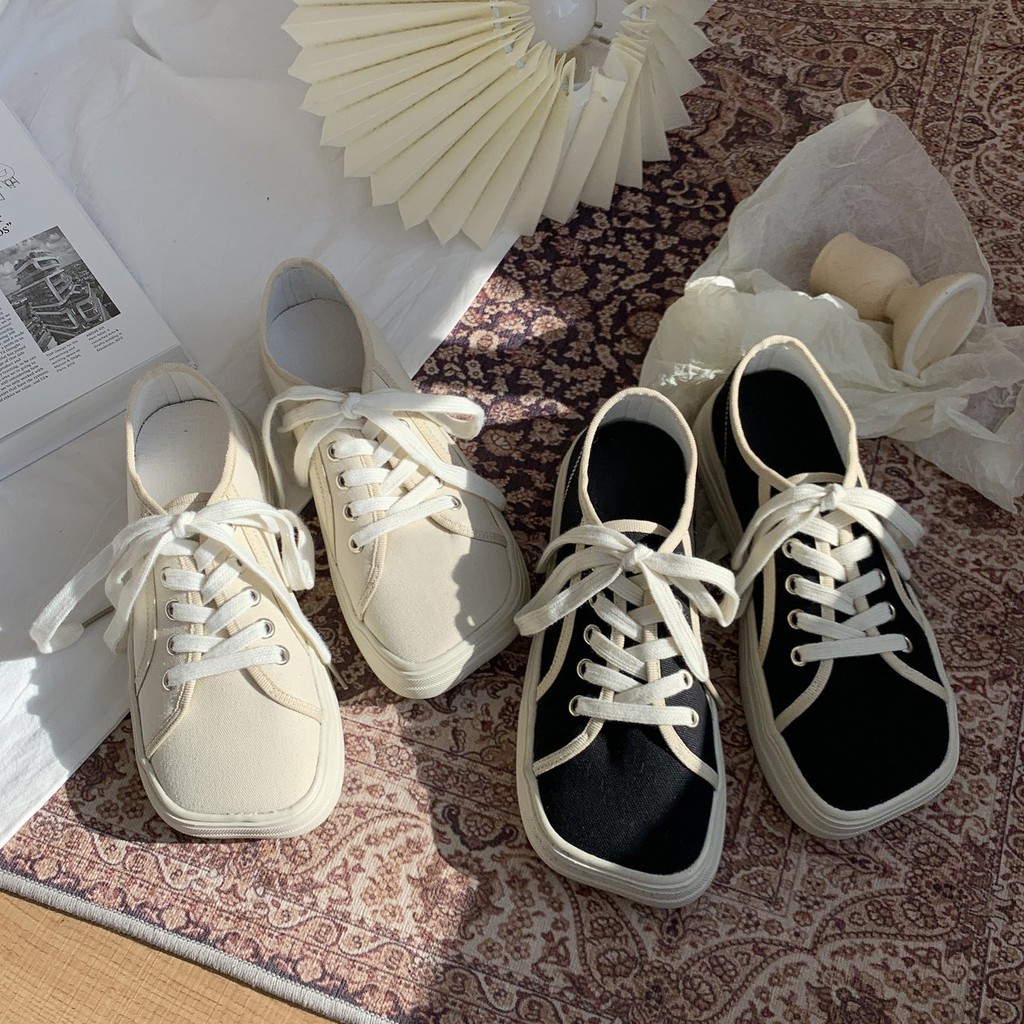 [ Mã 66CBSALE giảm 30K đơn 200K] Ulzzang Giày Canvas Mũi Vuông Thời Trang Năng Động Dành Cho Nữ | BigBuy360 - bigbuy360.vn