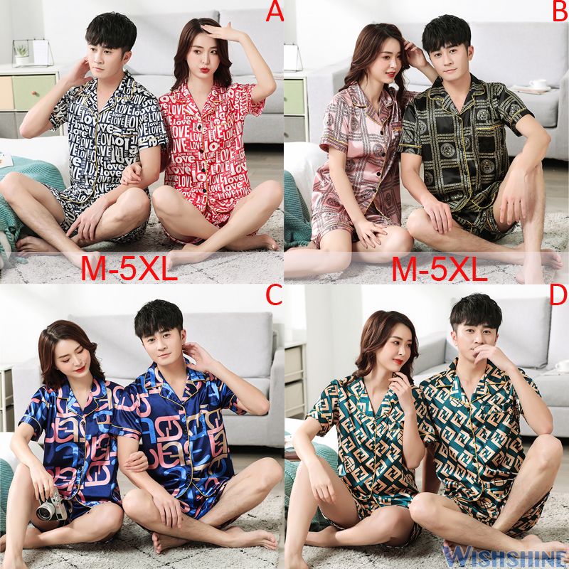 Bộ đồ ngủ pijama bằng lụa satin cho nam nữ size lớn M-5XL