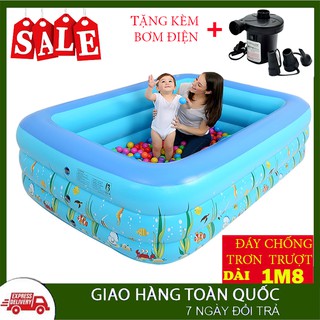 [TẶNG BƠM ĐIỆN]  Bể Bơi Phao 1m8 bể bơi trẻ em hình chứ nhật , bể bơi người lớn bê bơi cho bé 3 tầng