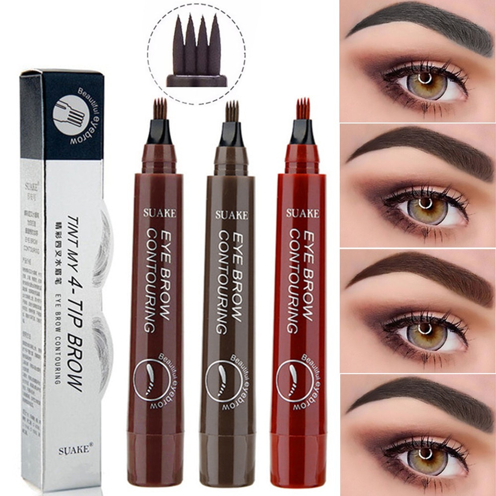 Bút Kẻ Lông Mày Dạng Lỏng Thiết Kế 4 Ngòi Với 5 Màu Sắc Tự Nhiên Tùy Chọn Lâu Trôi Chống Thấm Nước