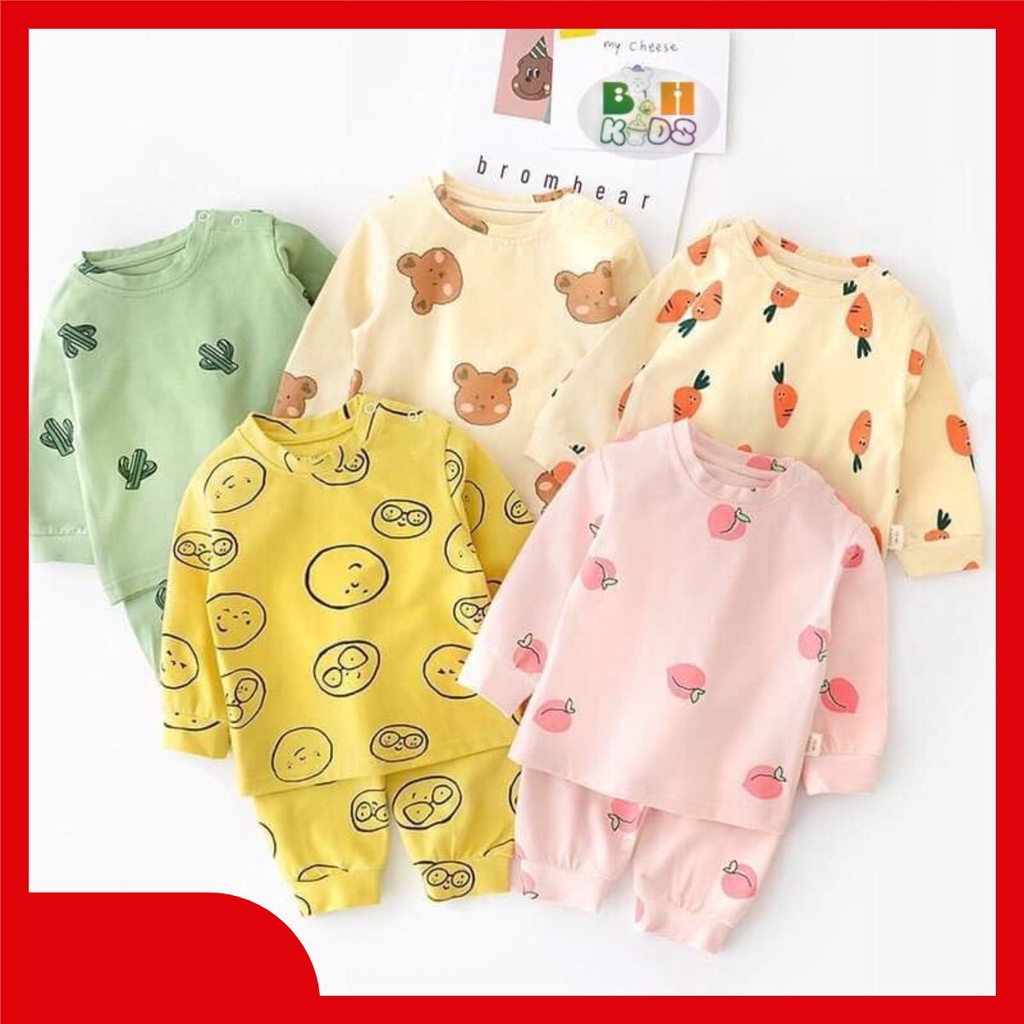 Đồ Bộ Bé Gái Bé Trai Dài Tay Thu Đong Chất Thun Lạnh Không Cúc Vai Hot Hit_Quần Áo Trẻ Em Dài Tay Thu Đông