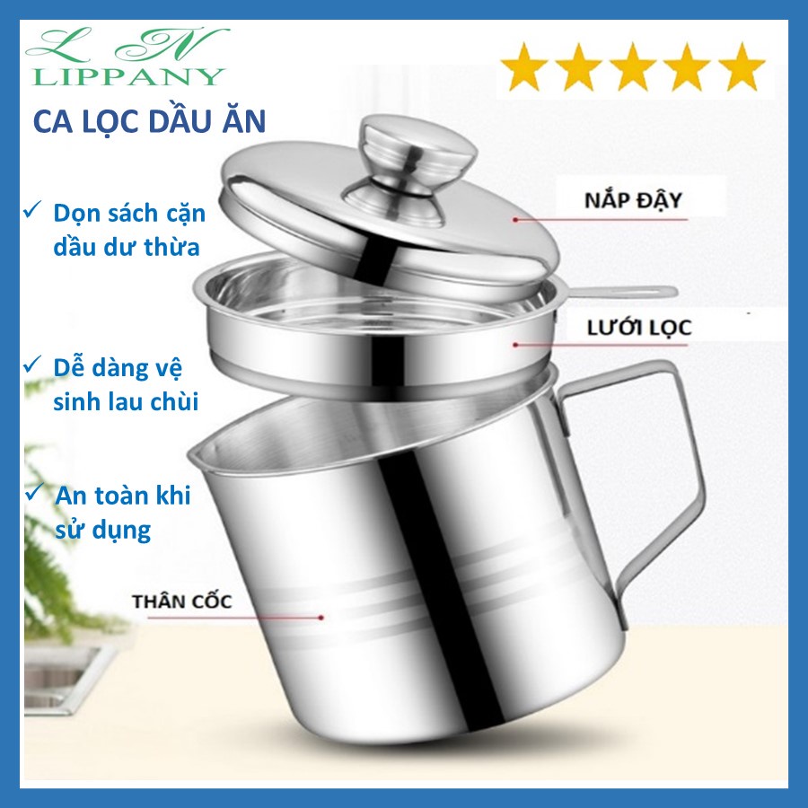 Bình Lọc Dầu Ăn Có Lưới Lọc Cặn bằng INOX-Ca Lọc Dầu Ăn Có Lưới Lọc Cặn Bằng INOX 304-