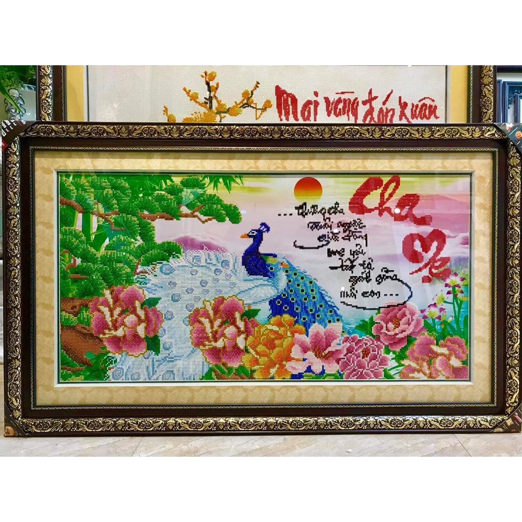 Tranh đính đá Đôi khổng tước Cha Mẹ DF364, DF579,LV076  (chưa đính đá)
