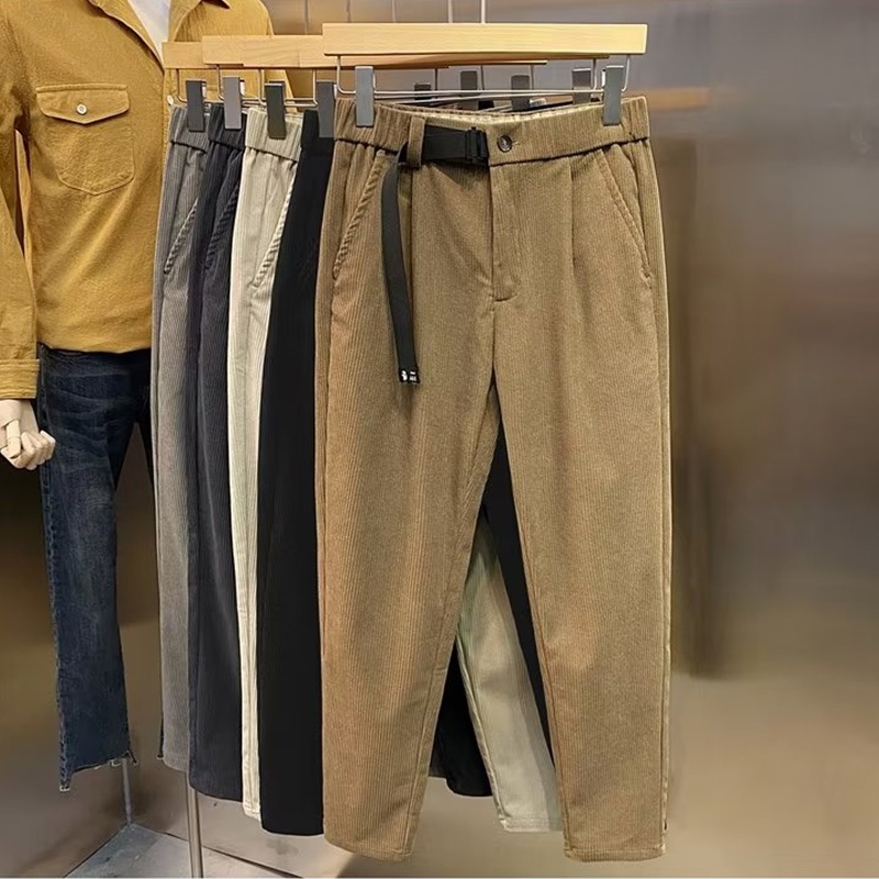 Quần Tây Vải Nhung Màu Trơn Phong Cách Retro Thời Trang Thu Đông Cho Nam Size 28-38