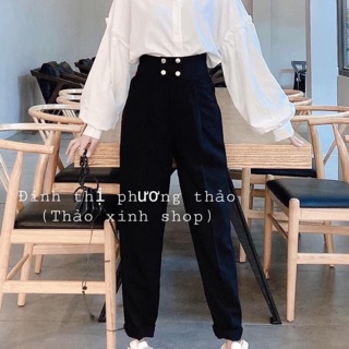 Quần baggy lưng cao 4 cúc, quần Tây cạp cao