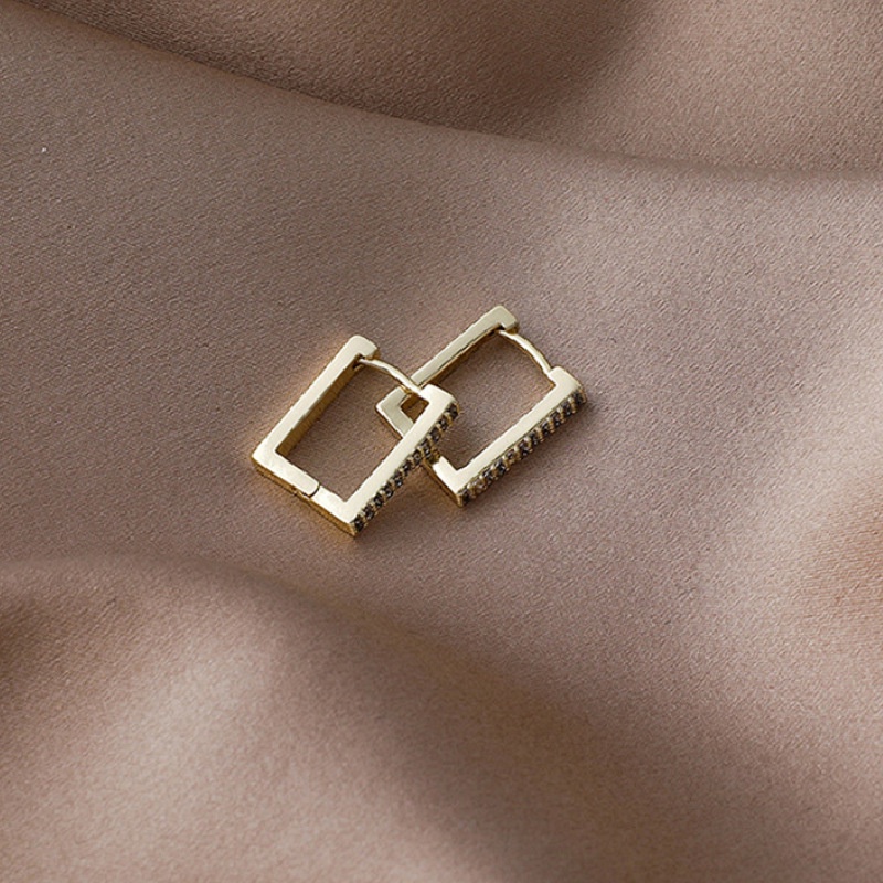 Bông tai mạ bạc 925 hình vuông thiết kế đơn giản phong cách Hàn Quốc mới