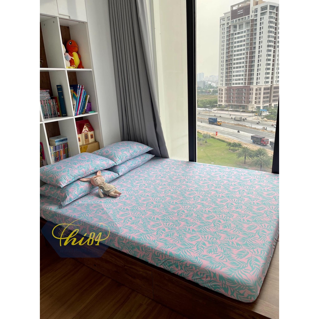 Bộ ga thun lạnh Màu xanh và hồng khi mix cùng nhau sẽ tạo cảm giác hoà hợp và cân bằng thị giác 2203DRL001