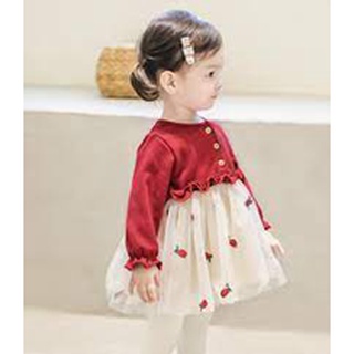 Đầm dâu tây dài tay cho bé gái