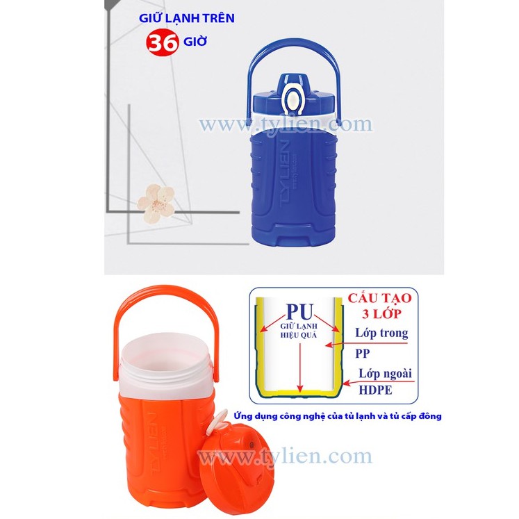 Bình đá giữ nhiệt có quai xách Rio, dung tích 1l - 1.5l - 2l - 3l, nhựa pp, pu chính phẩm an toàn thương hiệu Tý Liên