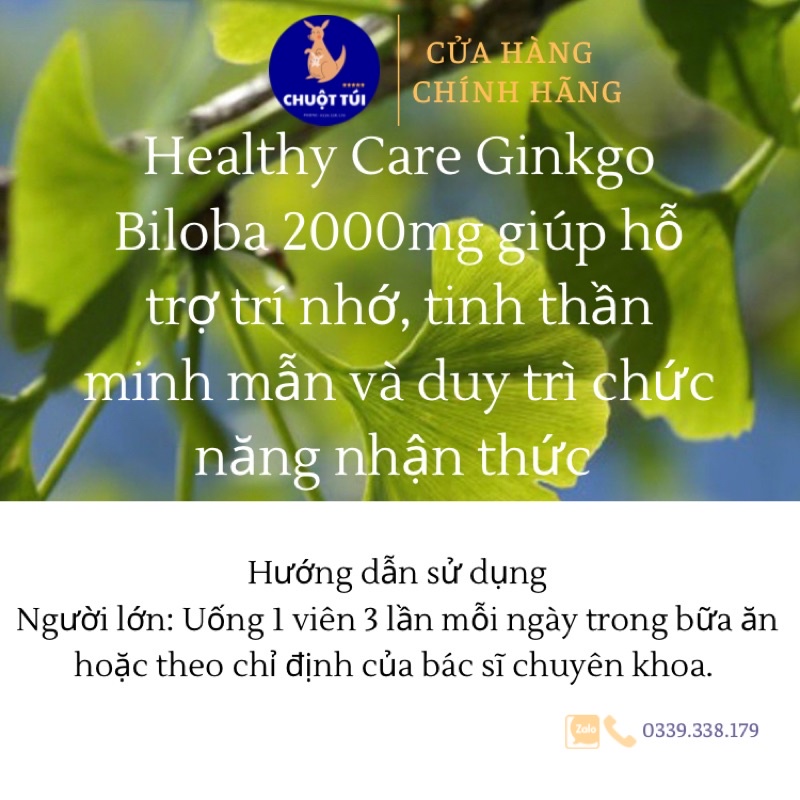 Bổ Não Ginkgo Biloba Healthy Care Úc 100 Viên,Tăng Cường Tuần Hoàn Não,Cải Thiện Trí Nhớ- Bổ não Úc Ginkgo 2000 date xa