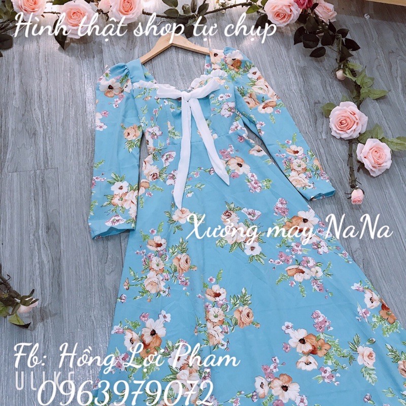 Đầm maxi hoa nhí cột nơ có mút ngực (hình thật +video) | BigBuy360 - bigbuy360.vn