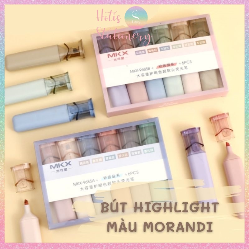 [HOTIS] Bộ 6 bút highlight màu Morandi, bút dạ quang, bút nhớ cao cấp và tinh tế