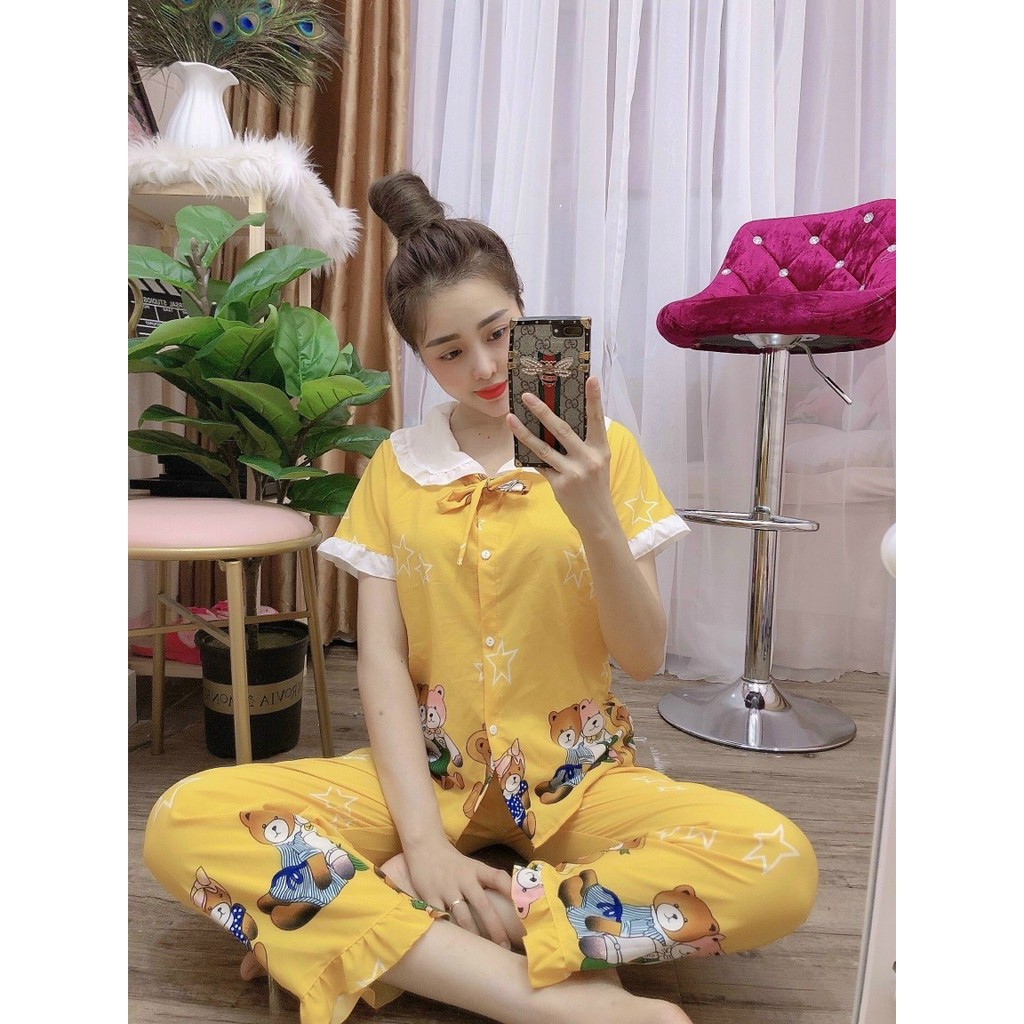 Đồ Bộ Pijama Tay Ngắn Quần Dài Vải Kate Lụa Mềm Mịn Phối VIỀN Siêu Xinh, Size Dưới 57kg (1)