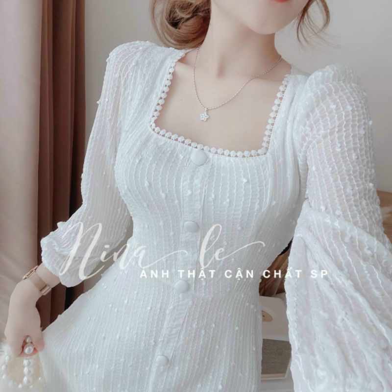 Đầm dự tiệc trắng cỗ vuông tay phồng dáng dài (Hàng có sẵn) | BigBuy360 - bigbuy360.vn