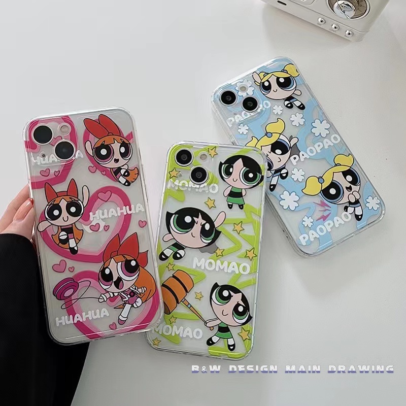 Ốp Điện Thoại Mềm Trong Suốt Bảo Vệ Ống Kính Họa Tiết Hoạt Hình Powerpuff Girls Cho iPhone 13 12 11 Pro MAX IX XS MAX XR i7 8 Plus