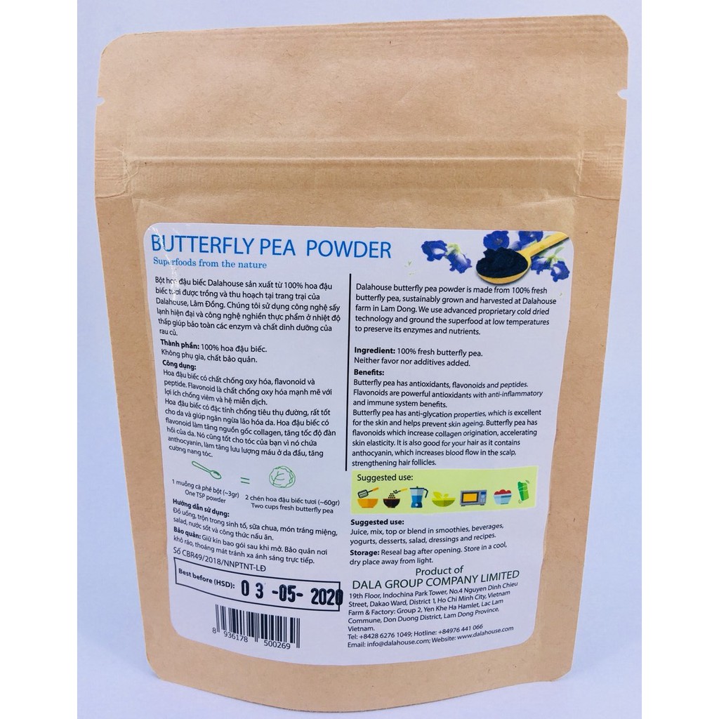 Bột Hoa Đậu Biếc Dalahouse (Butterfely Pea Powder) Nguyên chất 50g