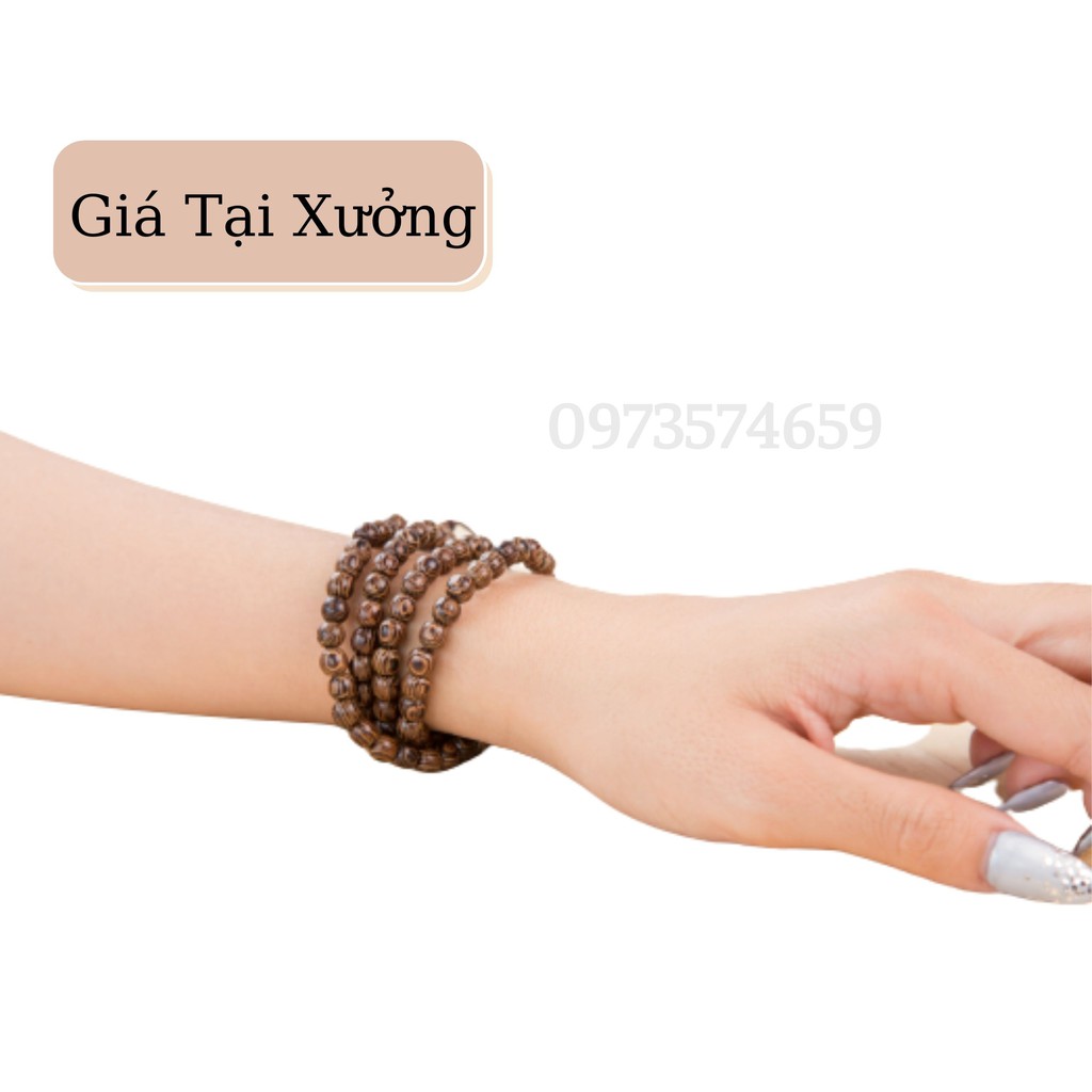 Vòng áo sơ mi tay gỗ mun lông công 108 hạt size 6mm