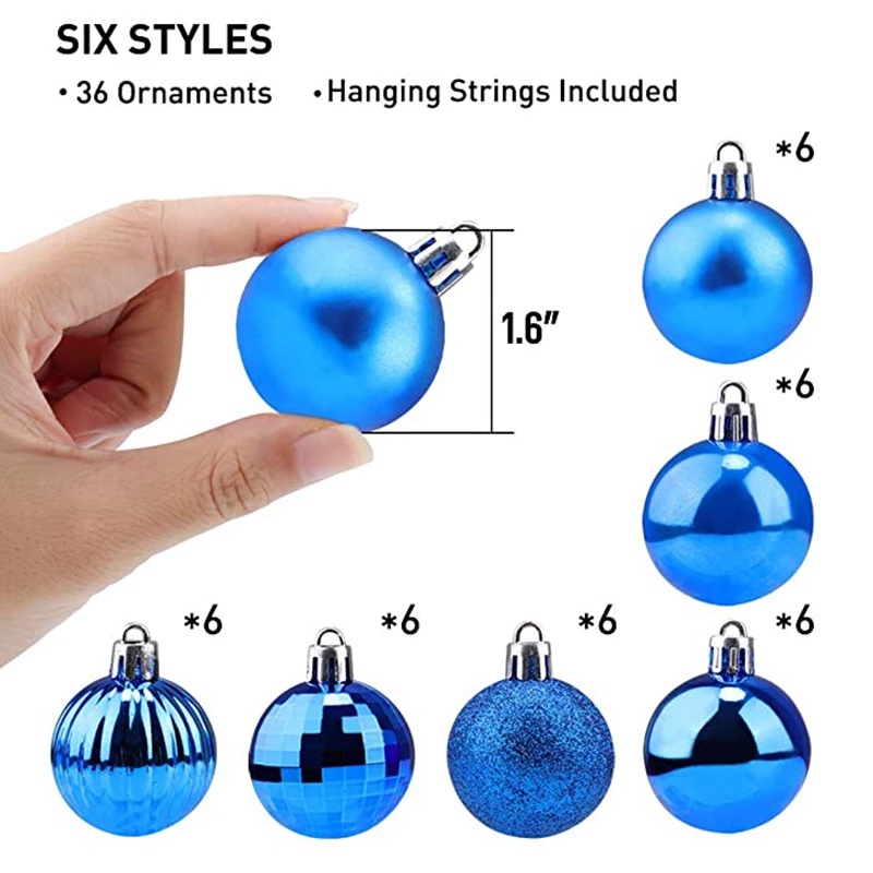 Set 36 Phụ Kiện Treo Trang Trí Giáng Sinh / Năm Mới / Tiệc Giáng Sinh Lấp Lánh 40mm 14 Màu