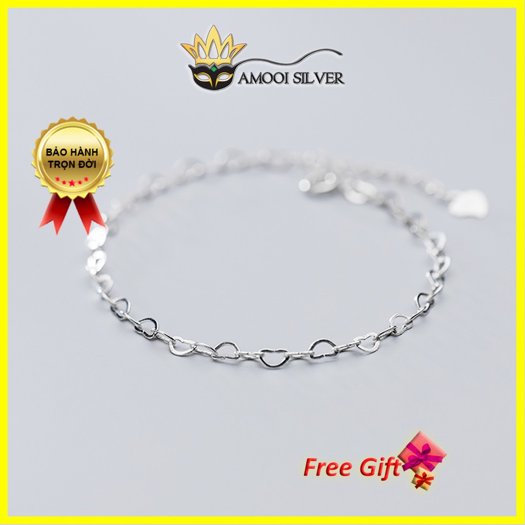 Lắc tay bạc S925 họa tiết trái tim basic - Amooi Silver AT69