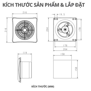 QUẠT THÔNG GIÓ ÂM TƯỜNG WHIFA BENNY VNB-15CK