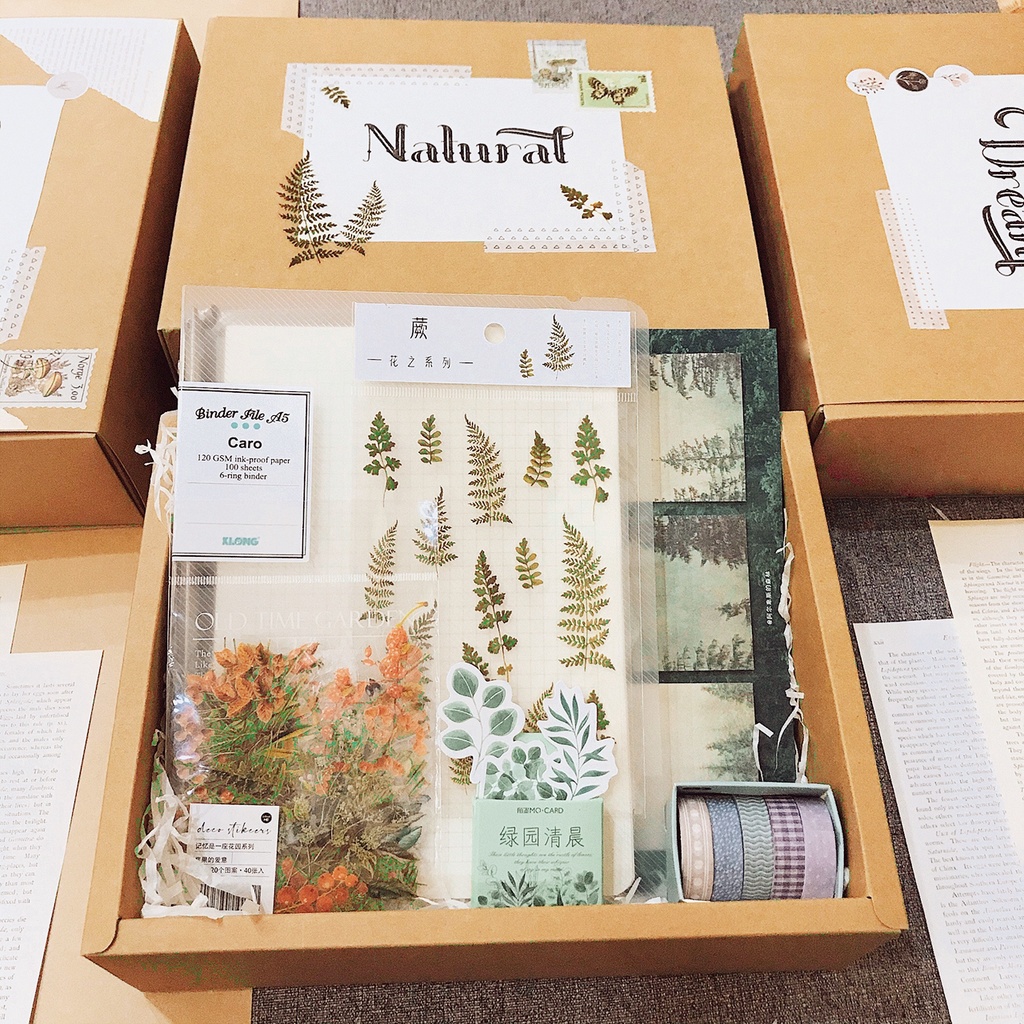 Set trang trí sổ còng Klong và phụ kiện Bullet Journal kèm washi tape, sticker, hộp kraft nhiều mẫu