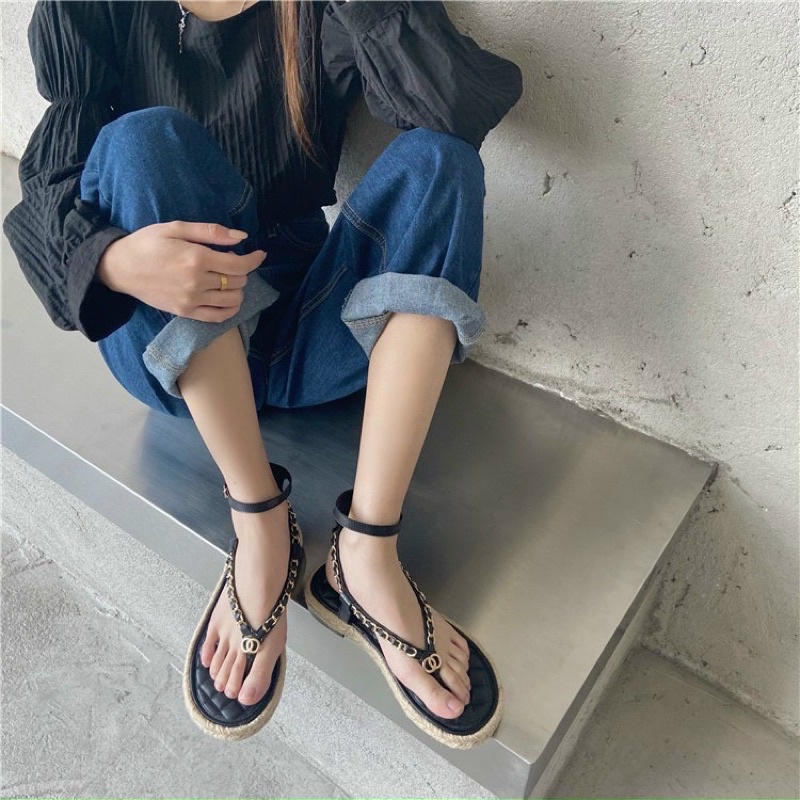 Sandal xỏ ngón đế cói quai xích fullbox hàng quảng châu cao cấp