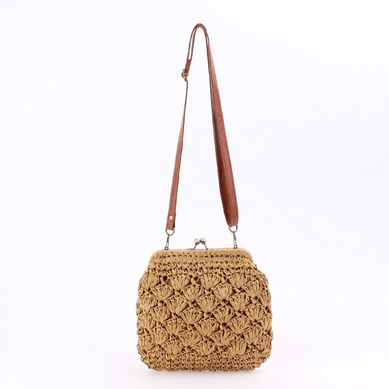 [NowShip - Giao Ngay] Túi Cói Boho Vintage Đeo Vai, Đeo Chéo Hình Tròn Dây Da Màu Nâu Be Trơn