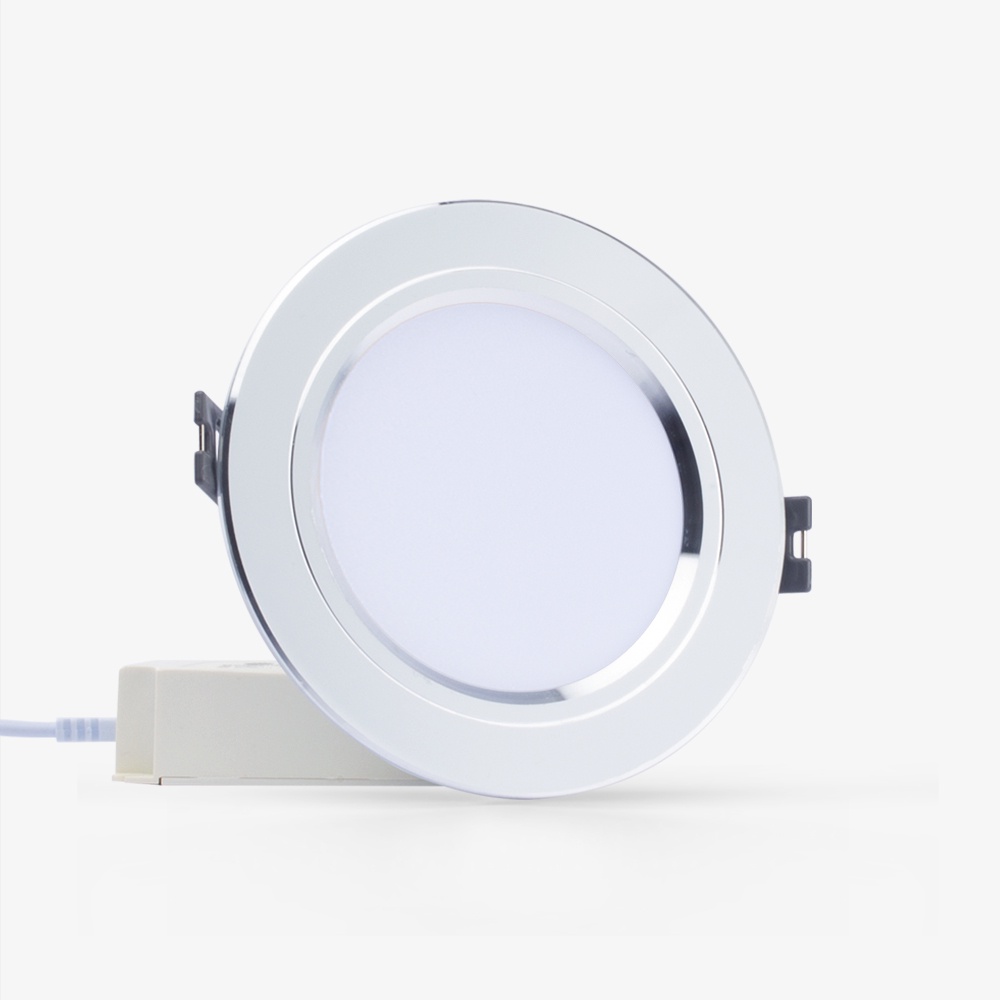 Đèn LED âm trần downlight đổi màu 7W viền bạc Model: AT10 ĐM 90/7W