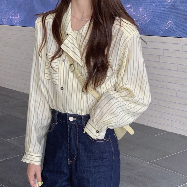 Áo Sơ Mi Dài Tay Chống Nắng Họa Tiết Sọc Thời Trang Dành Cho Nữ