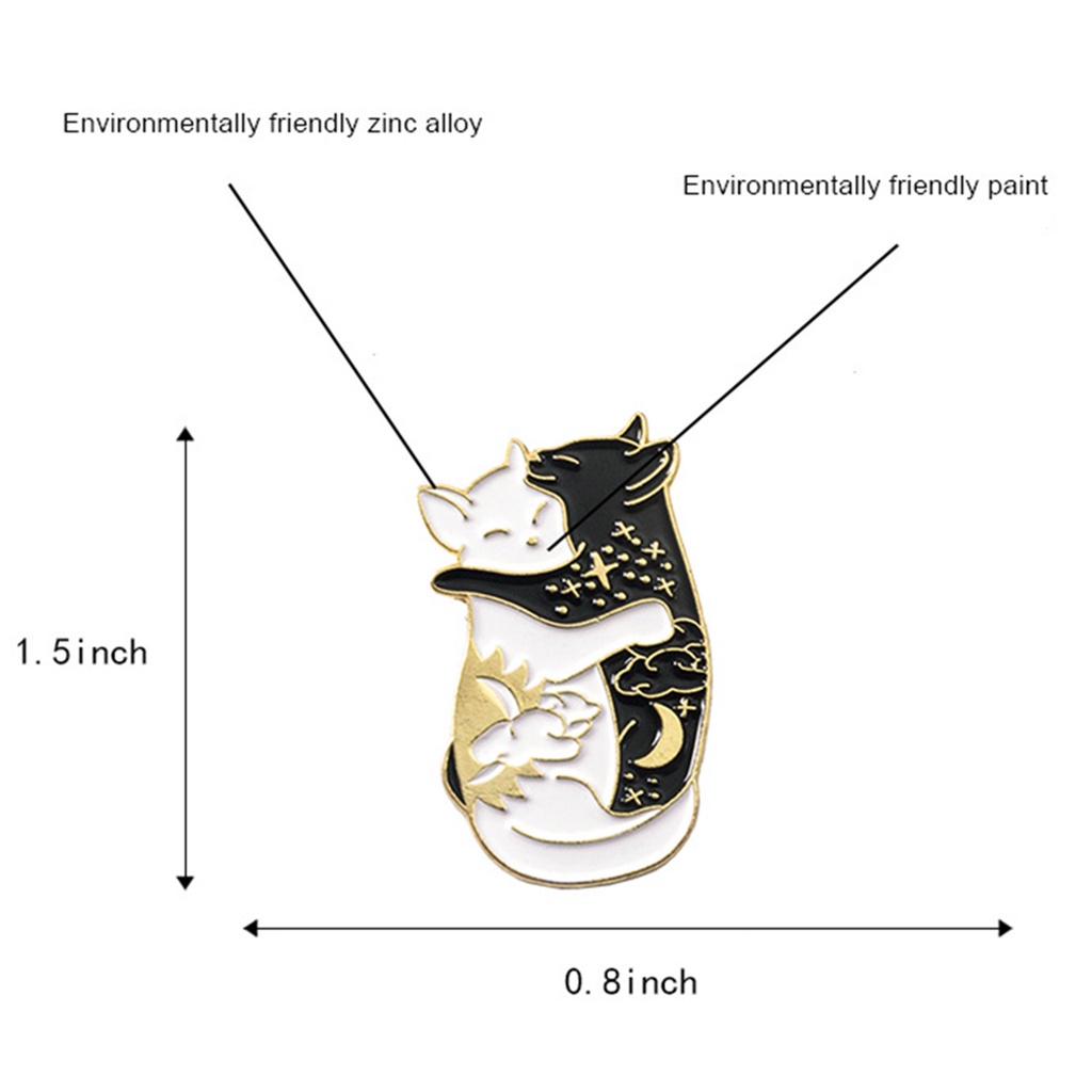 YOML✔Cute Black White Hugging Cat Enamel Brooch Pin Denim Jacket Collar Badge Gift