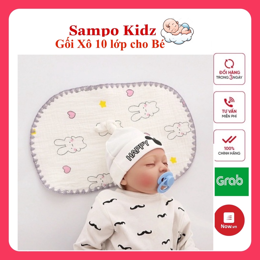 Gối xô sơ sinh cotton 10 lớp mềm mại, thoáng khí cho bé