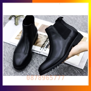 ( TẶNG LÓT TĂNG CHIỀU CAO) GIÀY DA NAM CHELSEA BOOT B003 DA THẬT MÀU ĐEN, ĐẾ CAO SU ĐÚC CAO 4CM DÀNH CHO NAM
