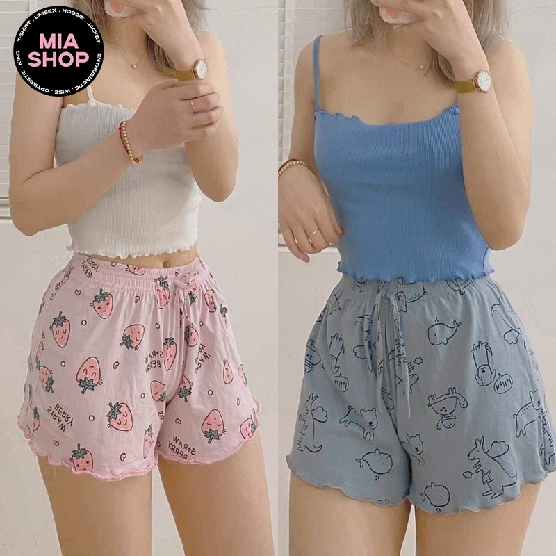 Quần đùi cartoon MIA mặc ở nhà, quần short đùi nhiều hoạ tiết, chân bèo, chất cotton siêu mát, freesize dưới 55kg