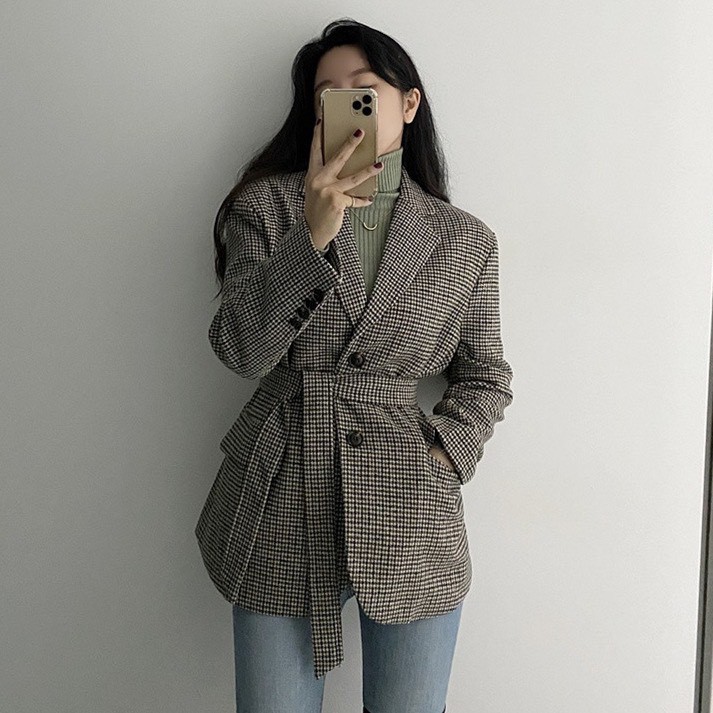 ÁO DẠ VEST BLAZER KẺ KÈM ĐAI CAO CẤP HAI LỚP DÀY DẶN SIÊU CHẤT LƯỢNG