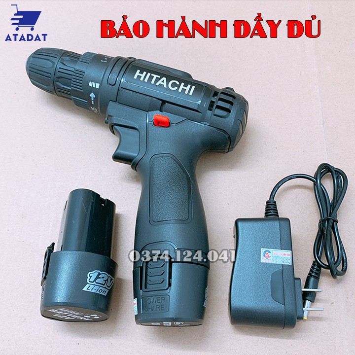 Khoan pin Hitachi 12V - Khoan 2 cấp tốc độ, Lõi đồng - Máy Máy Khoan dùng pin, Máy bắt vít 12V, Đảo chều (bảo hành 6 thá