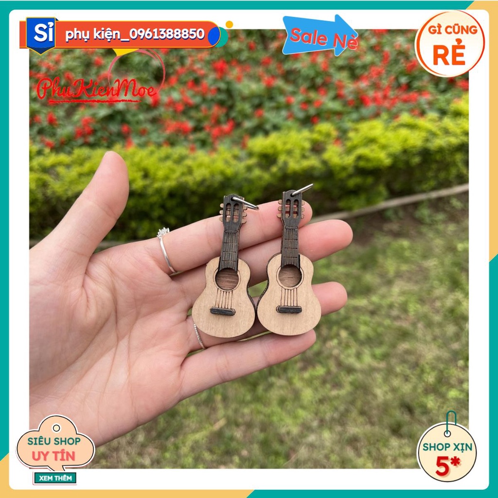 Sỉ 10 chiếc móc chìa khóa hình cây đàn guitar mini làm bằng gỗ handmade - phukienxinh10k