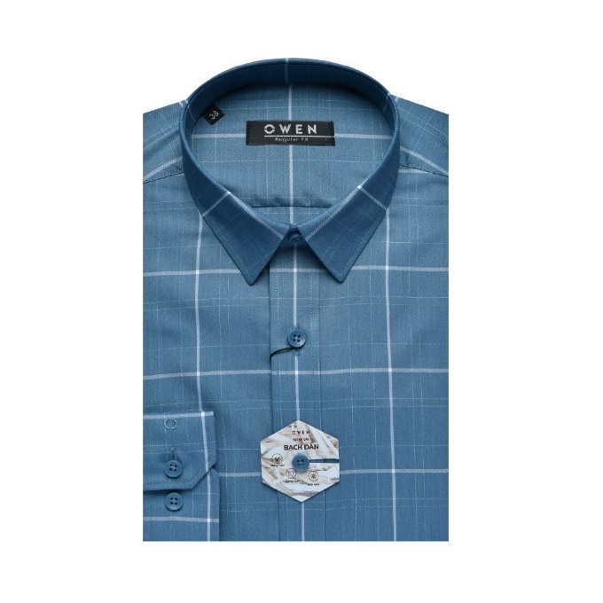 Áo Sơ Mi Nam Dài Tay Owen AR23408D Somi Công Sở Cao Cấp Màu Xanh Bạc Hà Kẻ Caro Trắng Dáng Suông Không Túi Chất Sợi Bạch | BigBuy360 - bigbuy360.vn