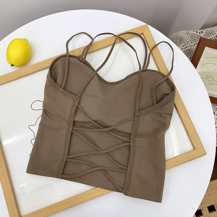 Áo croptop 2 dây hở lưng đan dây chéo quyến rũ Tím Bra, Áo bra nữ không gọng có mút ngực chất thun cotton M28